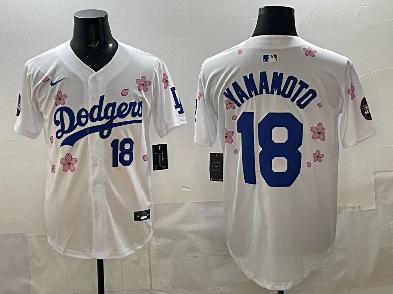 Men 2025 Los Angeles Dodgers #18 Yamamoto White Sakura Edition Nike MLB Jersey style 004